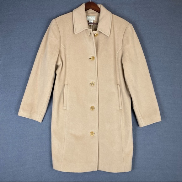 L.L. Bean Wool Coat Women’s 18 Petite Camel Three‎ Quarter Length Academia - Picture 1 of 11